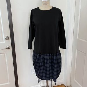 Black and Ginham Poplin Drop Frill Hem Sweat Sweatshirt Dress